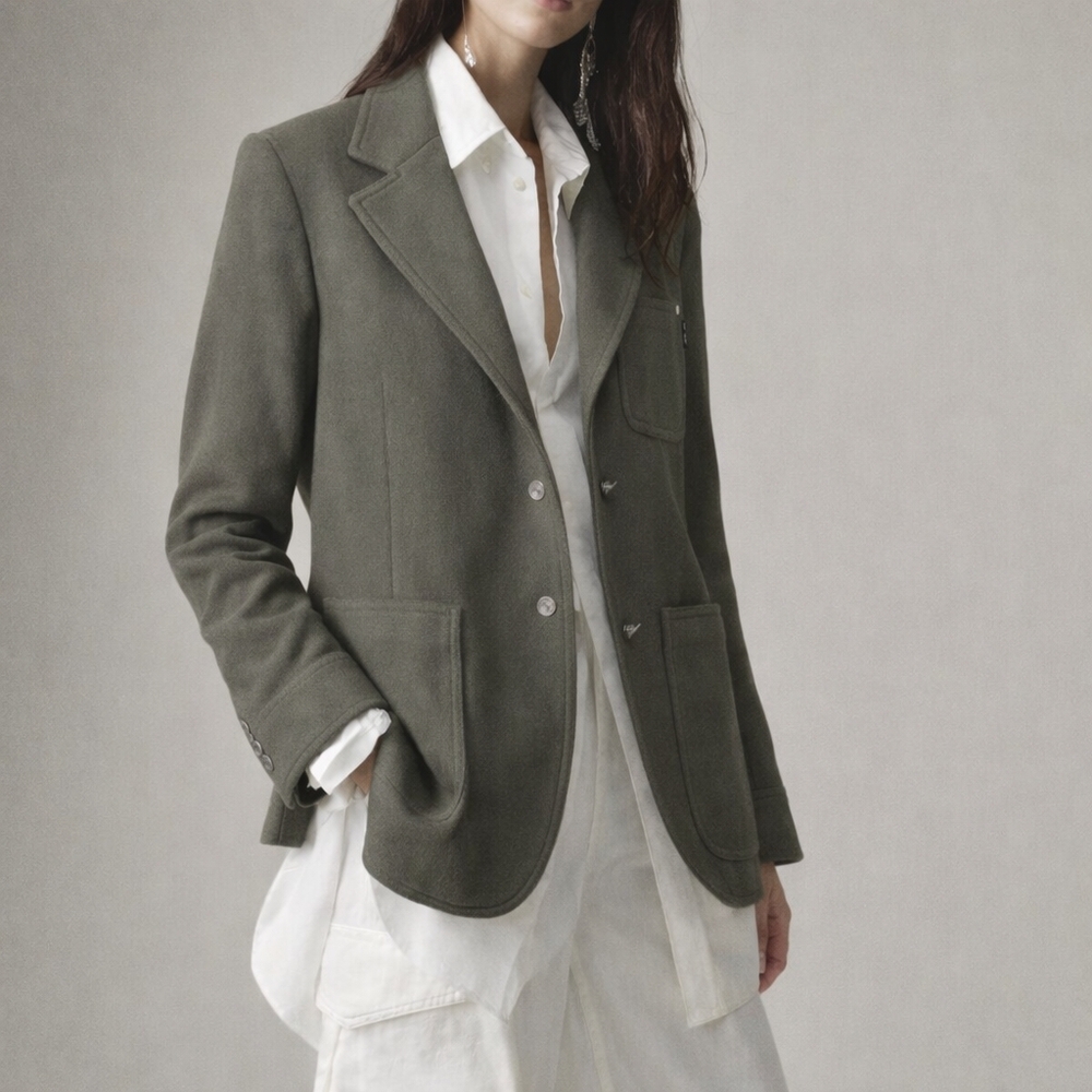 VTG Gianfranco Ferre Italy Army Green Wool Jacket Women's Sz M Quiet Luxury